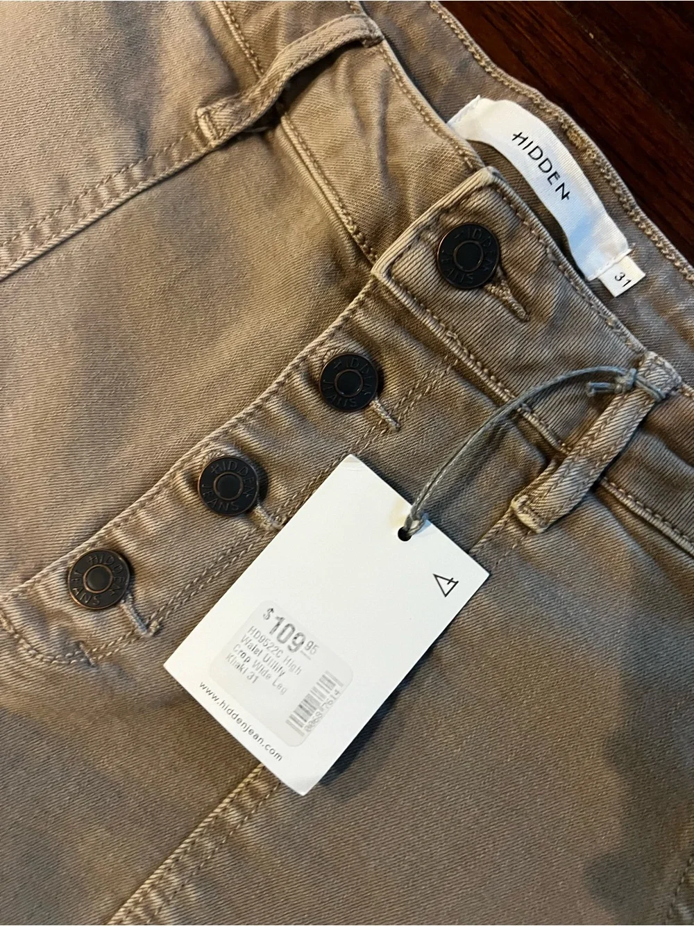 NWT Hidden Jeans Nori Wide Leg Crop Jeans Size 31 Taupe Button Fly Raw Hem